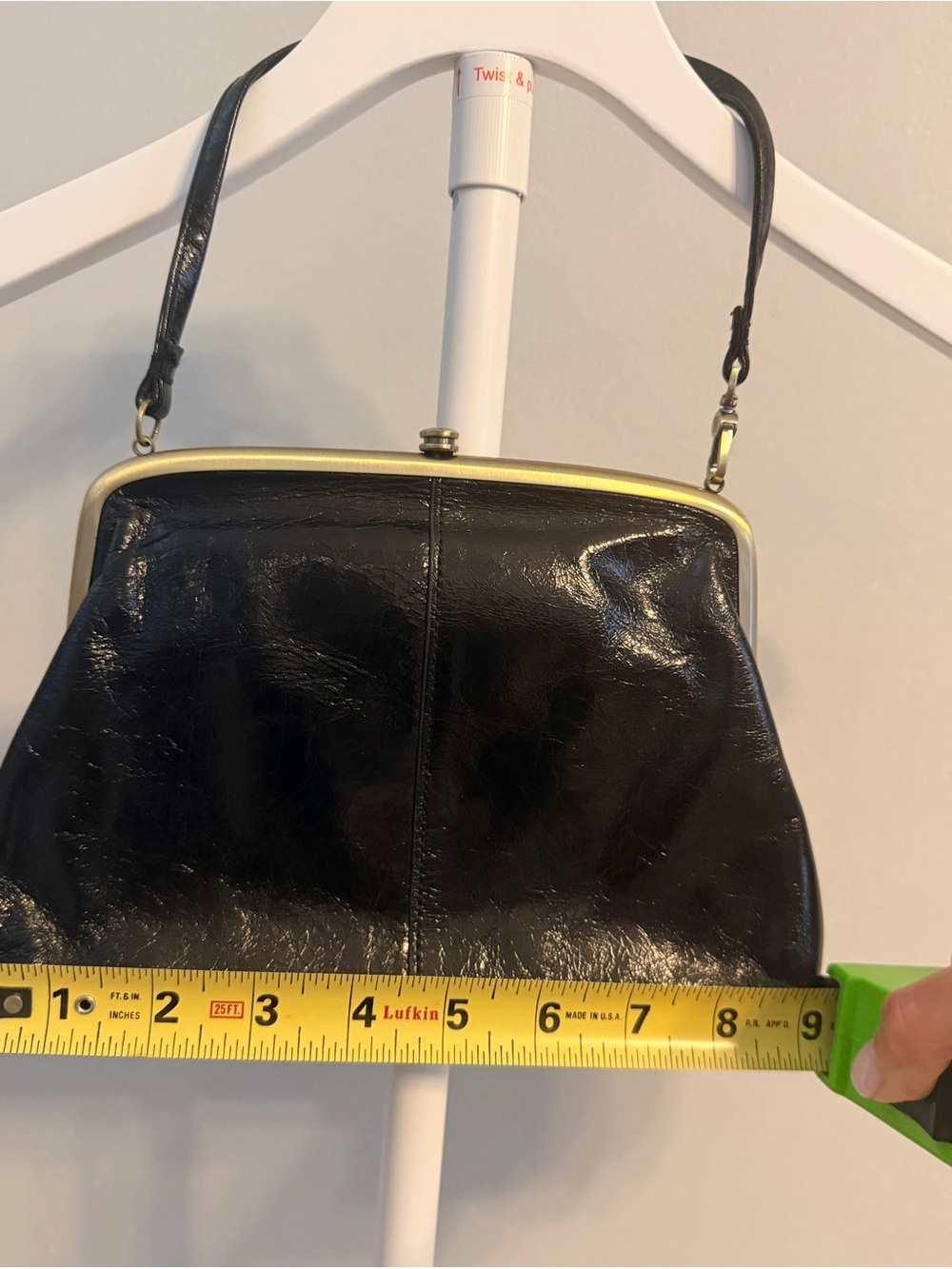 Black Leather Frame-Top Shoulder Clutch Purse - Picture 6 of 7